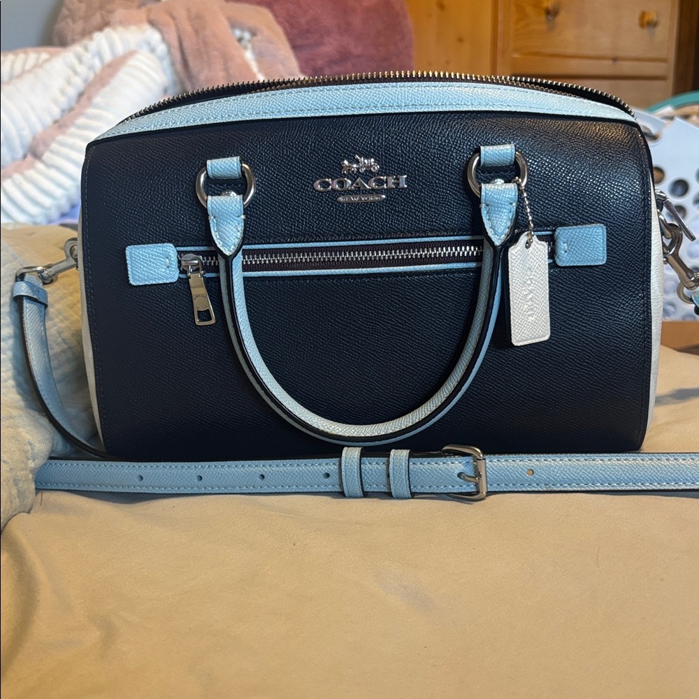 Coach Black and Light Blue Satchel